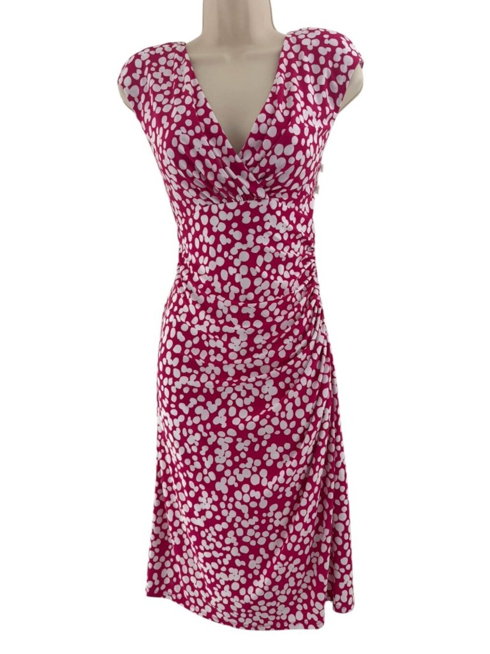 American Living Pink Fuchsia White Cascade Ruffle Dress Size 14 Jersey Sheath